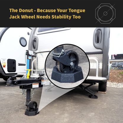 SNAPPAD DONUT1 SnapPad The Donut (Singles) | RV Leveling Blocks for Tongue Jack Wheel, Includes One 7.5" Wheel Chock | Adds About 1/2" of Height, 2.5 lbs Per Donut & 1 3/4" Thick | Must-Have RV Accessories