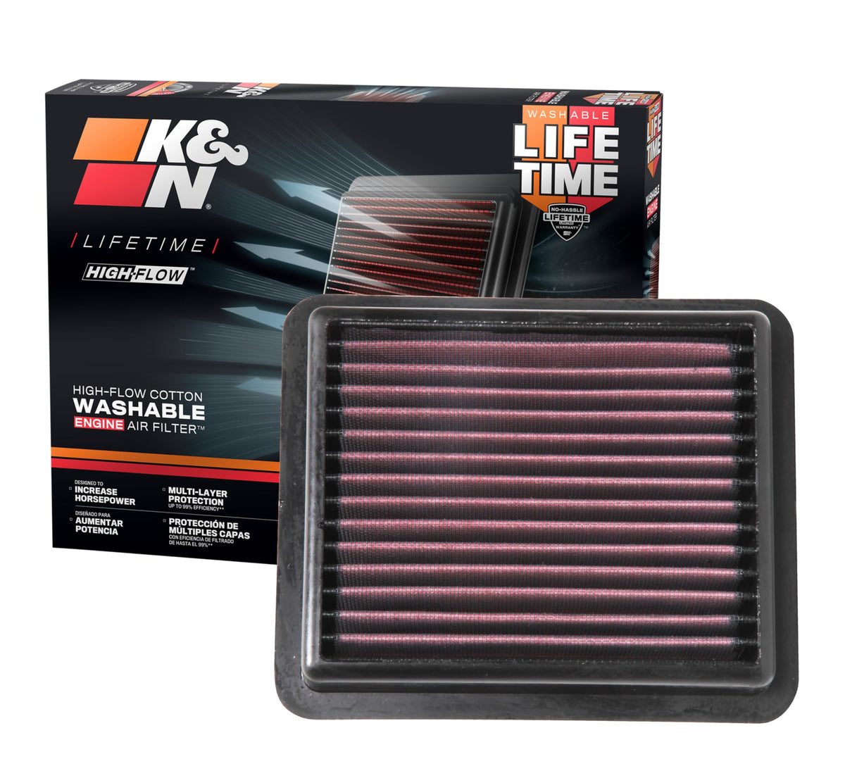 K&N FILTER 33-5072 K&N High-Flow Original Lifetime Engine Air Filter: Increase Power: Premium, Washable: Compatible with 2018-2022 HONDA: Accord, 33-5072