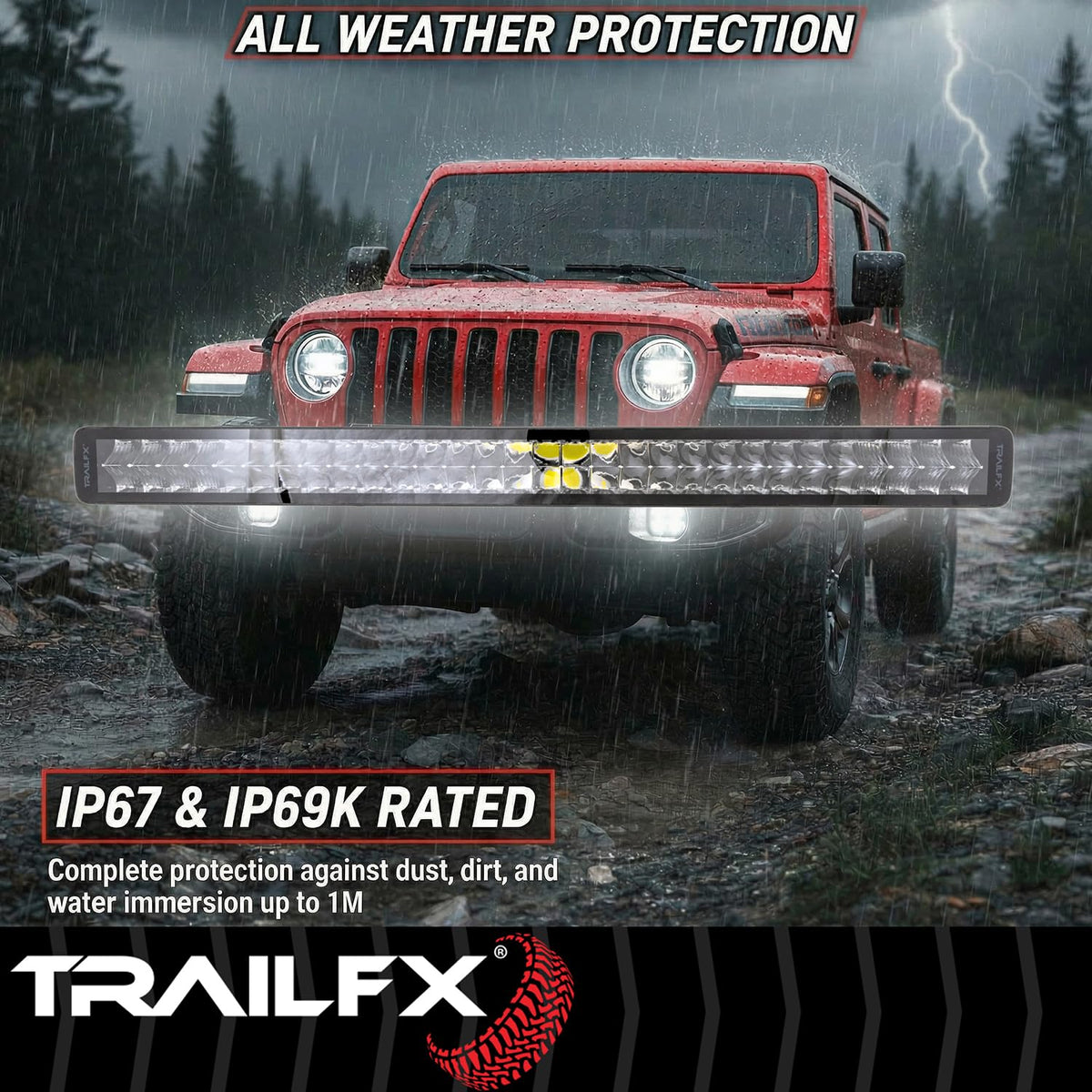 TRAILFX 30DRBKCM TrailFX 30DRBKCM Light Bar 30 Inch Dual Row LED 300W Combo Spot and Flood Light 25200 Raw Lumens Black Aluminum Housing IP67 with Brackets and Installation Hardware