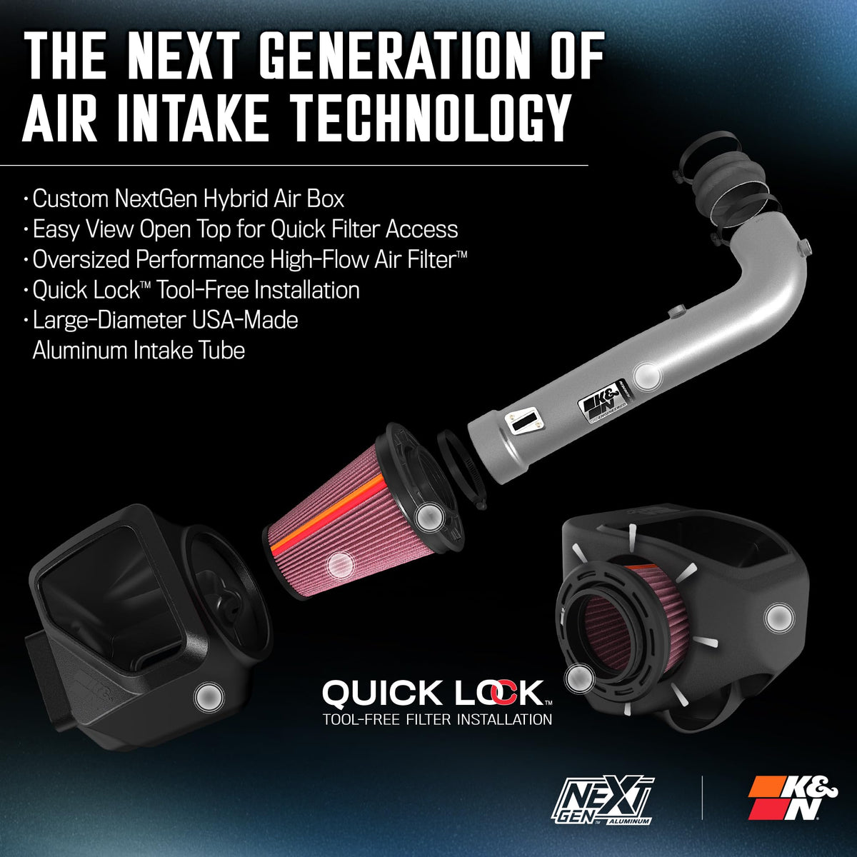 K&N FILTER 70-3082 K&N NextGen Aluminum Cold Air Intake System: High-Flow Cotton Filter: Compatible with 2014-2020 CADILLAC/CHEVRLOET/GMC Escalade; Silverado 1500; Suburban; Tahoe; Sierra 1500; Yukon; Yukon XL; 70-3082