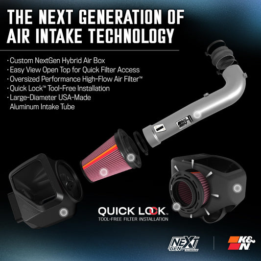 K&N FILTER 70-3082 K&N NextGen Aluminum Cold Air Intake System: High-Flow Cotton Filter: Compatible with 2014-2020 CADILLAC/CHEVRLOET/GMC Escalade; Silverado 1500; Suburban; Tahoe; Sierra 1500; Yukon; Yukon XL; 70-3082