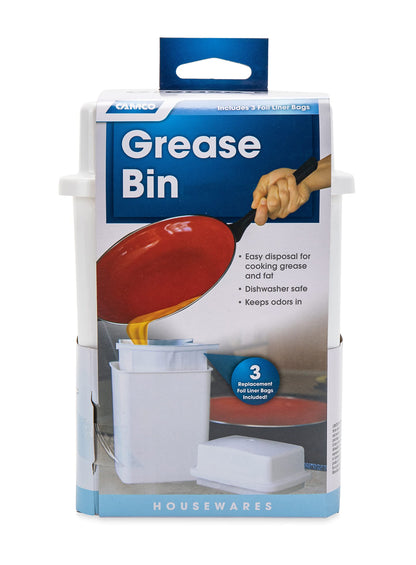 CAMCO 42281 Camco Cooking Grease Storage Bin | Help Stop RV and Marine Kitchen Drains from Getting Clogged | Foil Liners Hold Liquid Up to 200-Degrees Fahrenheit (42281)