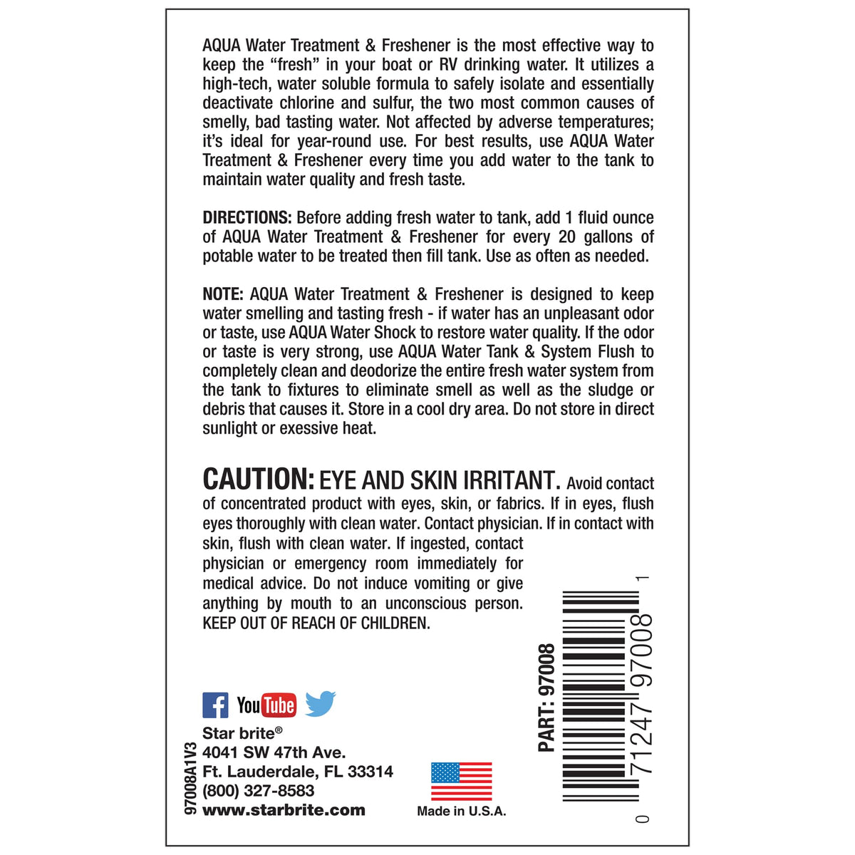 STAR BRITE 097008 STAR BRITE Water Treatment & Freshener for Potable Water Systems