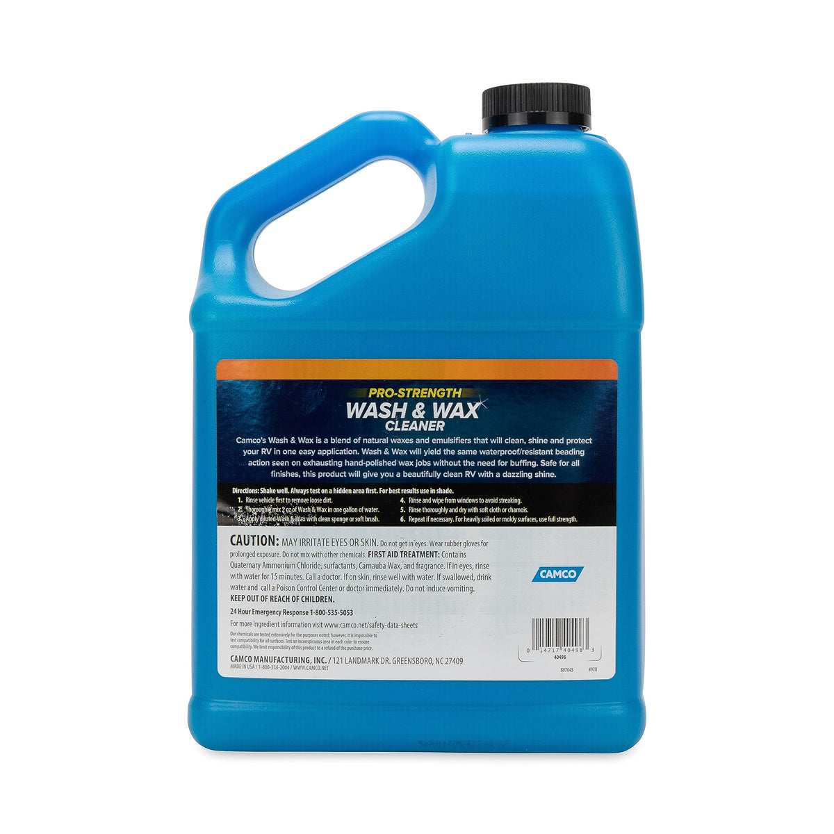 CAMCO 40498 Camco Wash & Wax Cleaner for RVs, Trailers, and Vehicles - Contains 100% Carnauba Wax |Provides a Clean Shiny Finish Without Buffing| Waterproof Resistant Beading Action - 1 Gallon (40498)