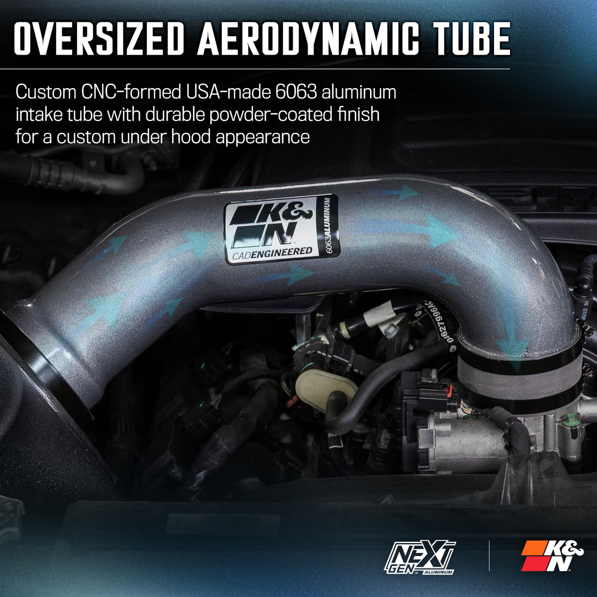 K&N FILTER 70-1578 K&N NextGen Aluminum Cold Air Intake System: High-Flow Cotton Filter: Compatible with 2019-2026 DODGE/RAM 1500; 70-1578