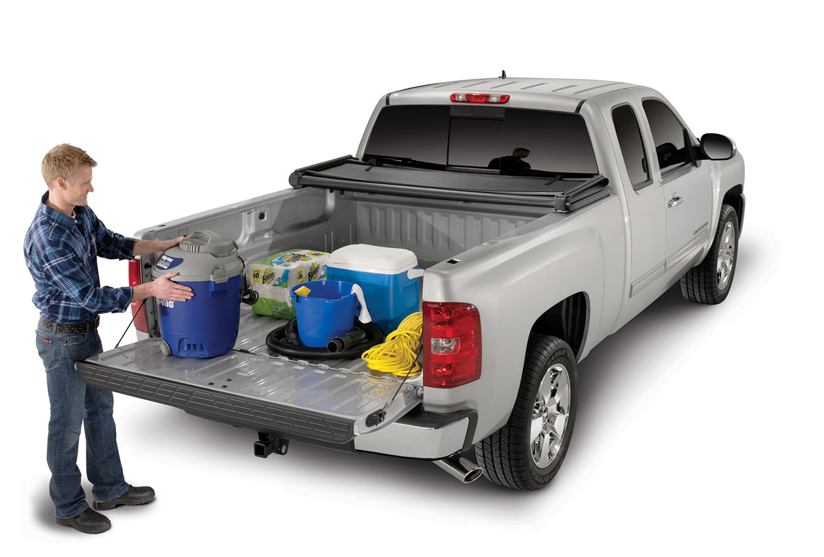 TRAILFX TFX1001 TrailFX Tonneau Cover Fits 2004 2012 Chevrolet Colorado 2004 2012 GMC Canyon TrailFX TFX1001 Soft Tri Fold Black Vinyl Aluminum Rails Lockable Tailgate Handle