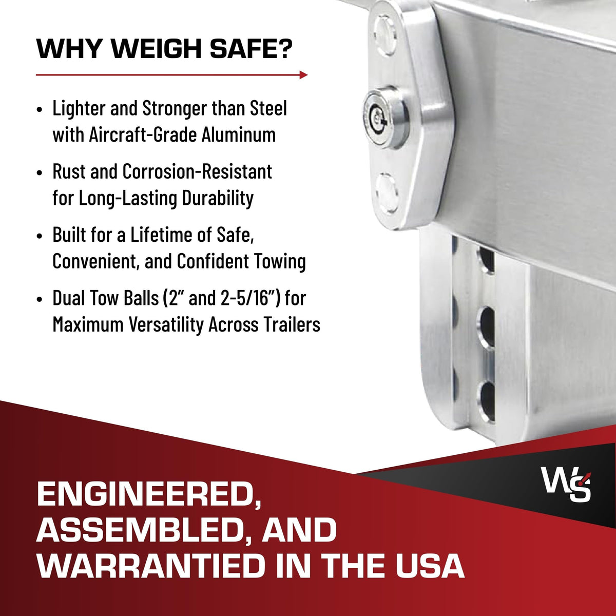 WEIGH SAFE LTB4-2.5-KA Weigh Safe Adjustable Trailer Hitch Ball Mount, 4" Adjustable Drop Hitch for 2.5" Receiver w/ 2 pc Keyed Alike Lock Set, Heavy Duty Aluminum Trailer Tow Hitch w/Stainless Steel Tow Balls, 18,500 GTW