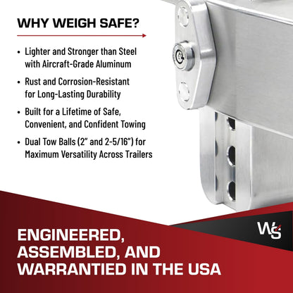 WEIGH SAFE LTB4-2.5-KA Weigh Safe Adjustable Trailer Hitch Ball Mount, 4" Adjustable Drop Hitch for 2.5" Receiver w/ 2 pc Keyed Alike Lock Set, Heavy Duty Aluminum Trailer Tow Hitch w/Stainless Steel Tow Balls, 18,500 GTW