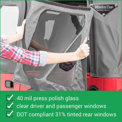 MASTERTOP 15111235 MasterTop Replacement Soft Top Fabric - Fits Jeep Wrangler TJ 1997-2006 - Jeep TJ Soft Top with Removeable Side Quarter & Rear Windows - (Black Diamond, With Upper Door Skins)