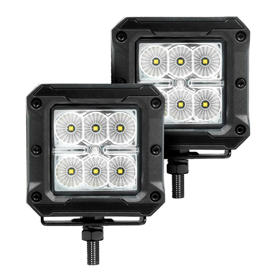 GO RHINO 751803023FCS Go Rhino Xplor Lighting: Bright Series 3x3 LED Cube Flood Light Kit (Pair) | Surface Mount (Threaded Stud Mount) Aluminum, Black | 751803023FCS