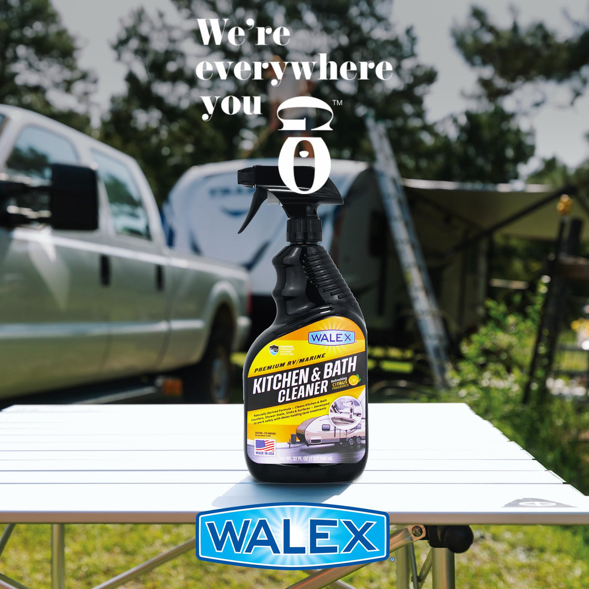 WALEX WALKB32 Walex Premium RV/Marine Kitchen & Bath Cleaner - Cleans Counters, Sinks, and Surfaces, Naturally Derived Formula, Refreshing Citrus Fragrance, Ideal for RV, Boat, & Camper Use, Septic Safe, 32 oz