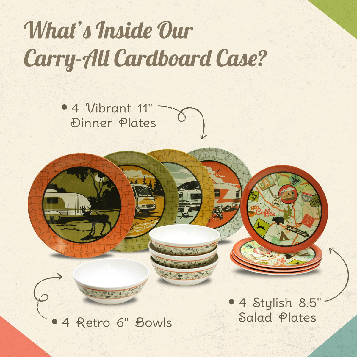 CAMP CASUAL CC-001 Melamine Plates & Bowls Set - 12-Piece Dish Set for Indoor & Outdoor Dining - BPA Free, Top Shelf Dishwasher Suitable Dinnerware Set - Sturdy Melamine Dinnerware Sets - Camping Dishes by Camp Casual
