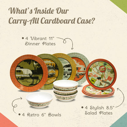 CAMP CASUAL CC-001 Melamine Plates & Bowls Set - 12-Piece Dish Set for Indoor & Outdoor Dining - BPA Free, Top Shelf Dishwasher Suitable Dinnerware Set - Sturdy Melamine Dinnerware Sets - Camping Dishes by Camp Casual