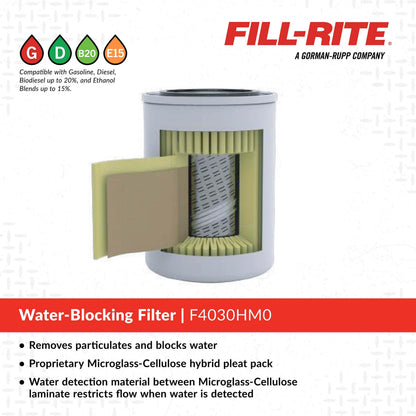 FILL RITE F4030HM0 Fill-Rite F4030HM0 30 Micron Water Detecting Fuel Filter – 1.5"-16 UNF, 40 GPM High-Flow Replacement for Diesel & Gasoline Fuel Systems