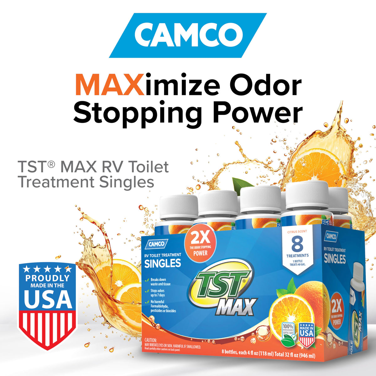 CAMCO 41191 Camco TST MAX RV Toilet Treatment -(8) 4oz Bottles - Orange-Made in the USA