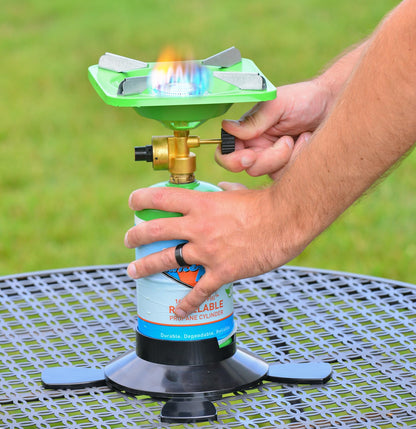 FLAME KING YSNVT-508 Flame King YSNVT-508 Portable BottleTop Camping Stove with Stable Lightweight Base Stand, Great for Outdoor Cooking, Backpacking, Compatible with 1LB Propane Gas Bottle