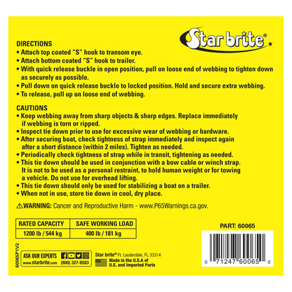 STAR BRITE 060065 STAR BRITE Transom Tie Down 2" x 4' with Quick Release Buckle