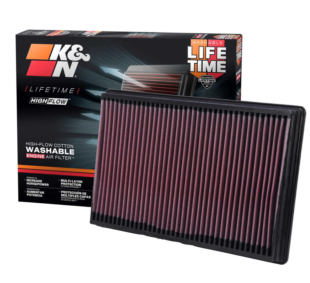 K&N FILTER 33-2247 K&N High-Flow Original Lifetime Engine Air Filter: Increase Power: Premium, Washable: Compatible with Select 2002-2026 Dodge/Ram: 1500, 2500, 3500, 4500, 5500, 33-2247