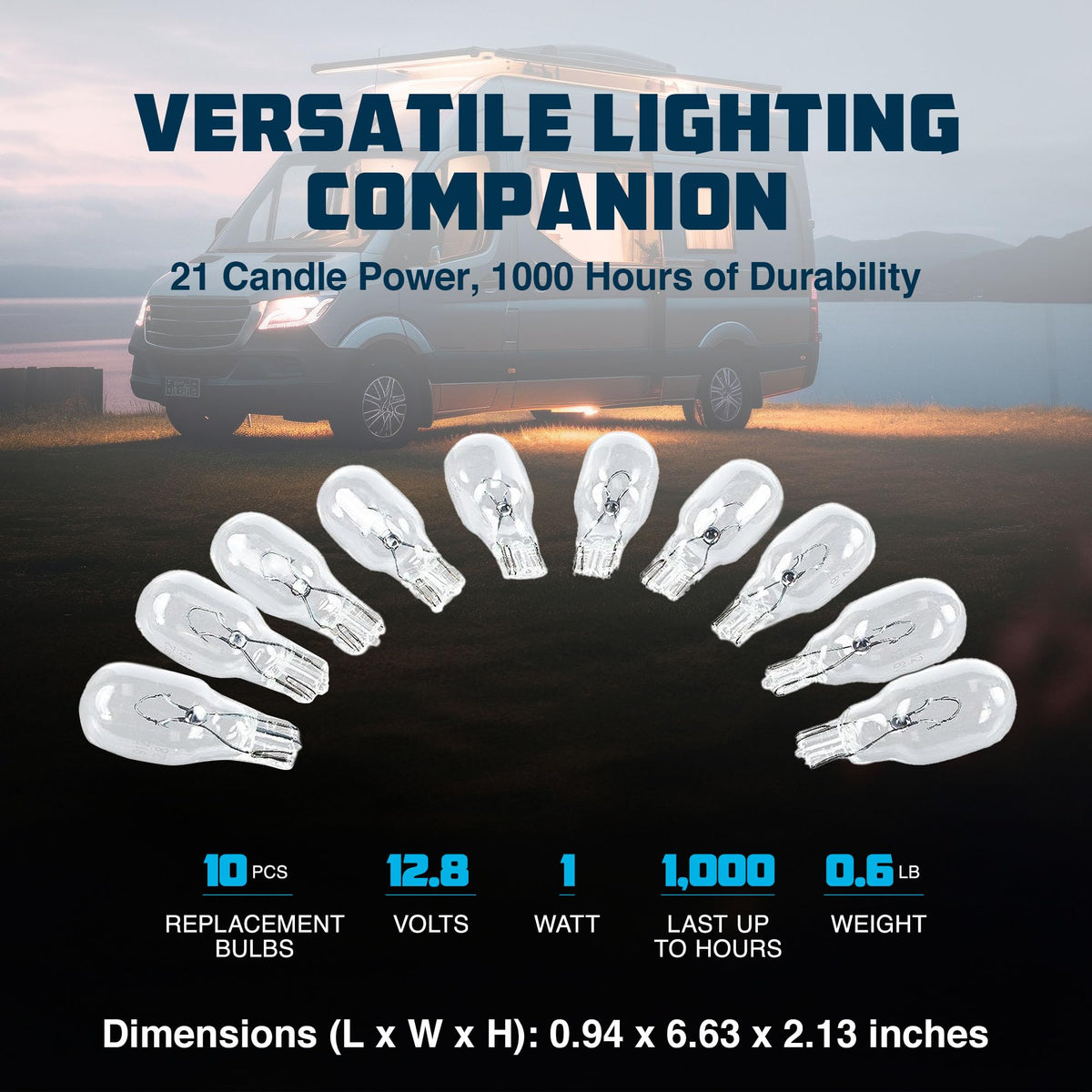 CAMCO 54766 Camco 54766 Replacement 912 Interior Light Bulbs for Auto, RV, Marine, 12.8 Volts and Produce 1 Watt, Built To Last 1000 Hours, (10 Pack)
