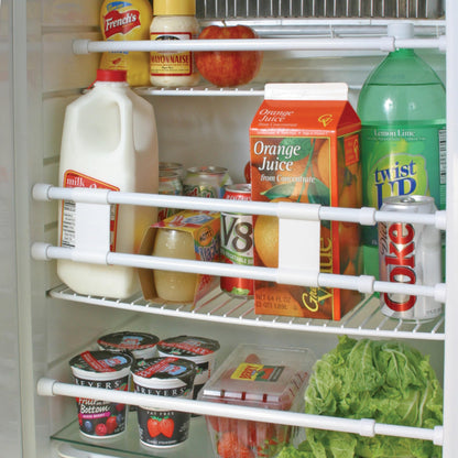 CAMCO 44073 Camco 28" Double RV Refrigerator Bar -Holds Food and Drinks in Place During Travel - Prevents Messy Spills - Spring Loaded and Extends Between 16" and 28" - White (44073)