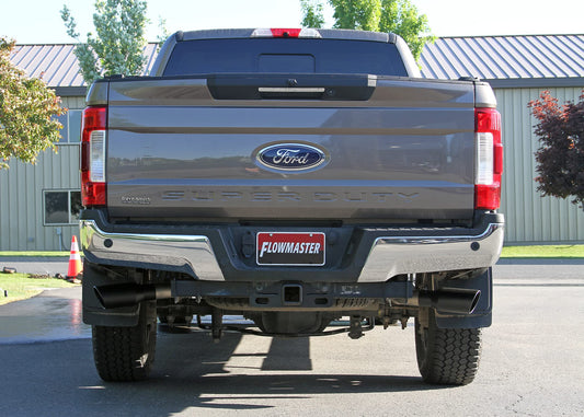 FLOWMASTER 718100 Flowmaster 718100 FlowFX Cat-Back Exhaust Kit 3.5 to 3 Inch Dual Side Exit 409 Stainless Steel 4.5 Inch Black Ceramic Coat StainlessTips Compatible with 2017-2024 Ford F250/F350 Super Duty 6.2L 7.3L
