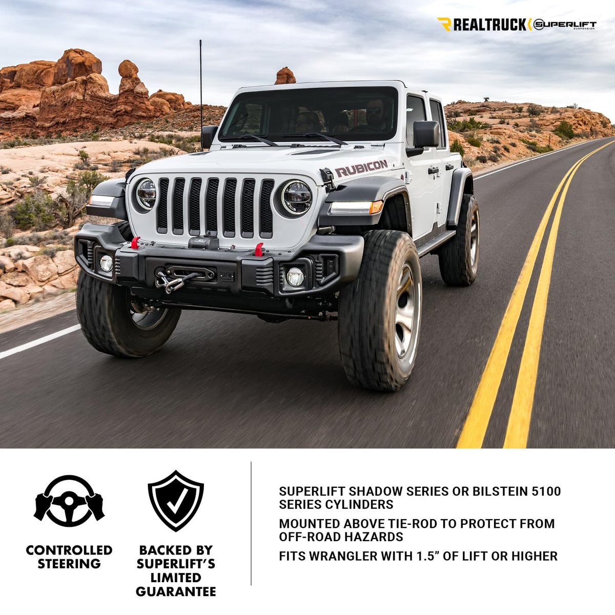 Superlift Suspension 92105 RealTruck SUPERLIFT SUSPENSION High Clearance Dual Steering Stabilizer Kit for Jeep Wrangler JK – Bilstein 5100 Series Cylinders – 92105 – Fits 2007-2018 Jeep Wrangler JK / JKU with 1.5" Lift or More