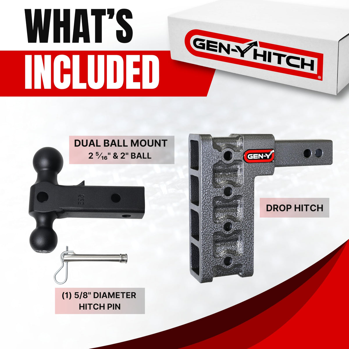 GEN-Y HITCH GH-614 GEN-Y Hitch Tow Hitch for 2.5" Receiver - 9" Drop/Rise with 4 Adjustable Positions, Includes Dual Ball Mount and Locking Pin, 21,000 lbs Towing Capacity, 3,000 lbs Tongue Weight, Silver