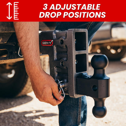 GEN-Y HITCH GH-1713 GEN-Y Hitch Tow Hitch for 3" Receiver - 6" Drop/Rise with 3 Adjustable Positions, Includes Dual Ball Mount and Locking Pin, 32,000 lbs Towing Capacity, 3,500 lbs Tongue Weight, Silver