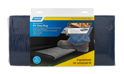 CAMCO 42924 Camco Wrap Around Step Rug | Protects Your RV from Unwanted Tracked in Dirt | Works on Electrical and Manual RV Steps | Blue (42924)