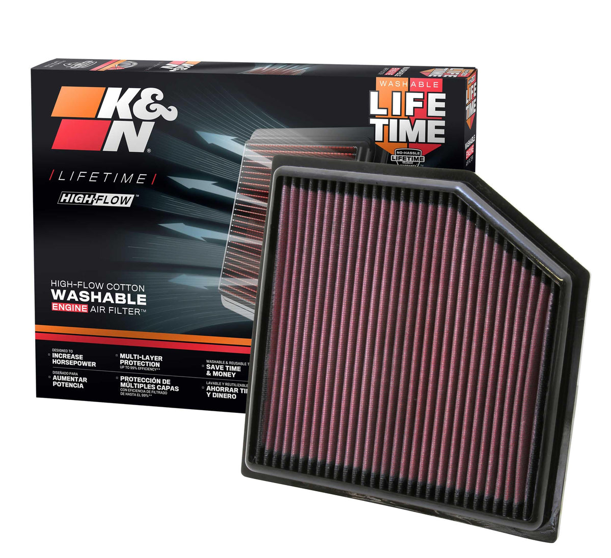K&N FILTER 33-2452 K&N High-Flow Original Lifetime Engine Air Filter: Increase Power: Premium, Washable: Compatible with 2012-2024 Lexus/Toyota: (See Product Description for Select Models) 33-2452