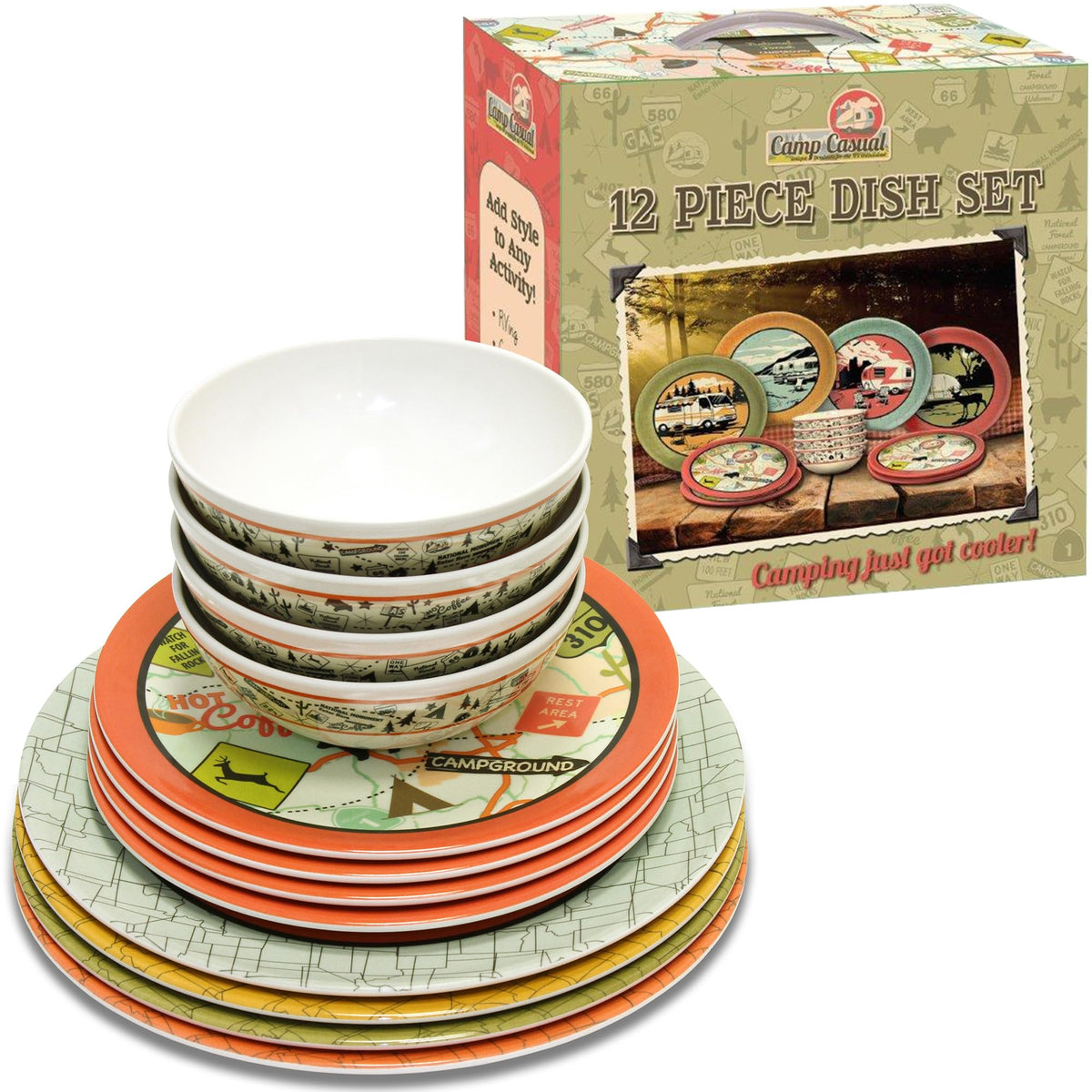 CAMP CASUAL CC-001 Melamine Plates & Bowls Set - 12-Piece Dish Set for Indoor & Outdoor Dining - BPA Free, Top Shelf Dishwasher Suitable Dinnerware Set - Sturdy Melamine Dinnerware Sets - Camping Dishes by Camp Casual
