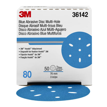 3M 36142 3M Hookit Blue Abrasive Disc, 321U, 36142, 3 in, 80+ Grade, Multi-Hole