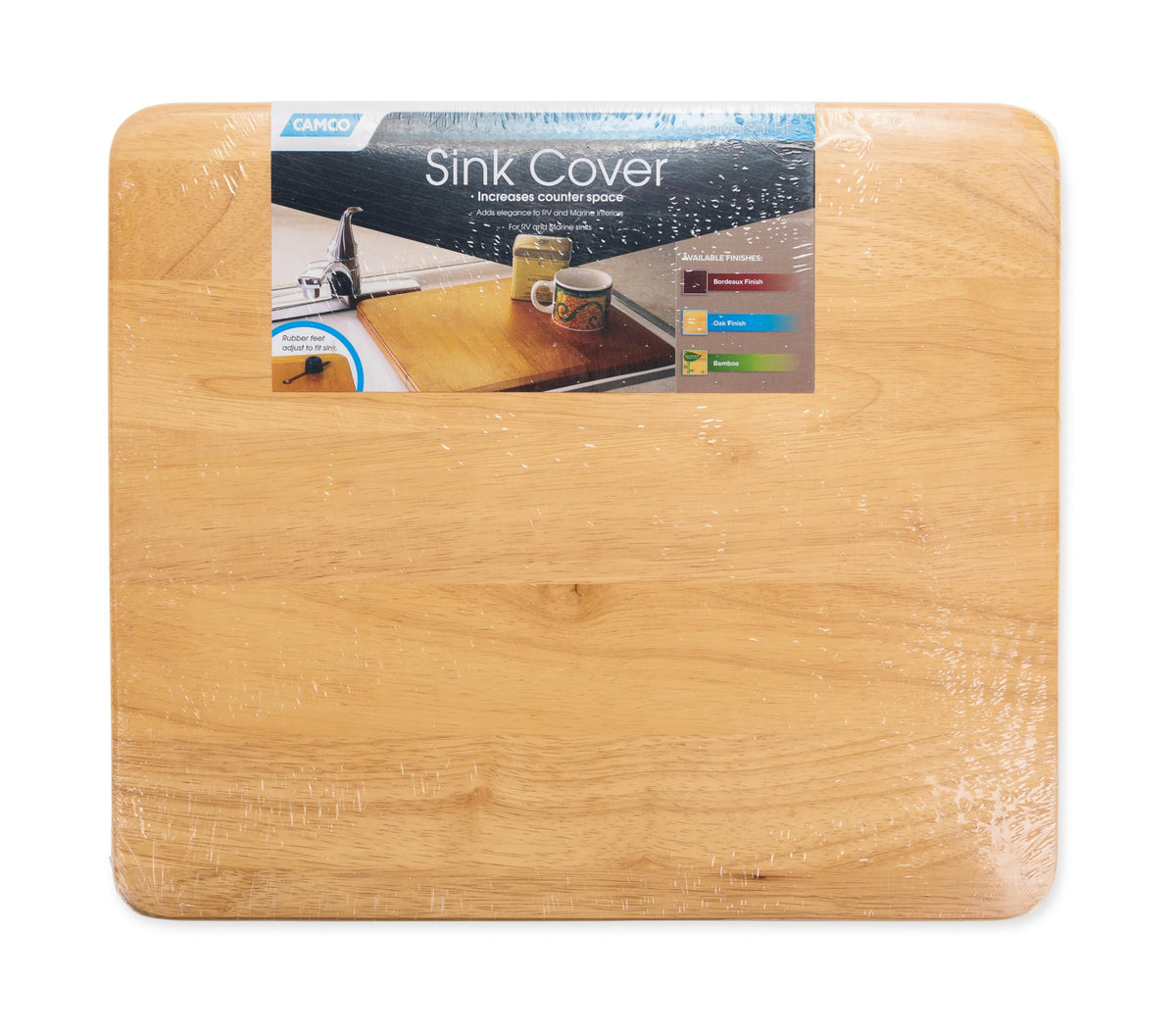 CAMCO 43431 Camco Camper/RV Sink Cover - Features Adjustable Legs w/Non-Slip Feet & Solid Oak Hardwood Top w/Non-Toxic Gloss Finish -Top Measures 13” x 15” - Great for RVs, Campers, Boats & More (43431)