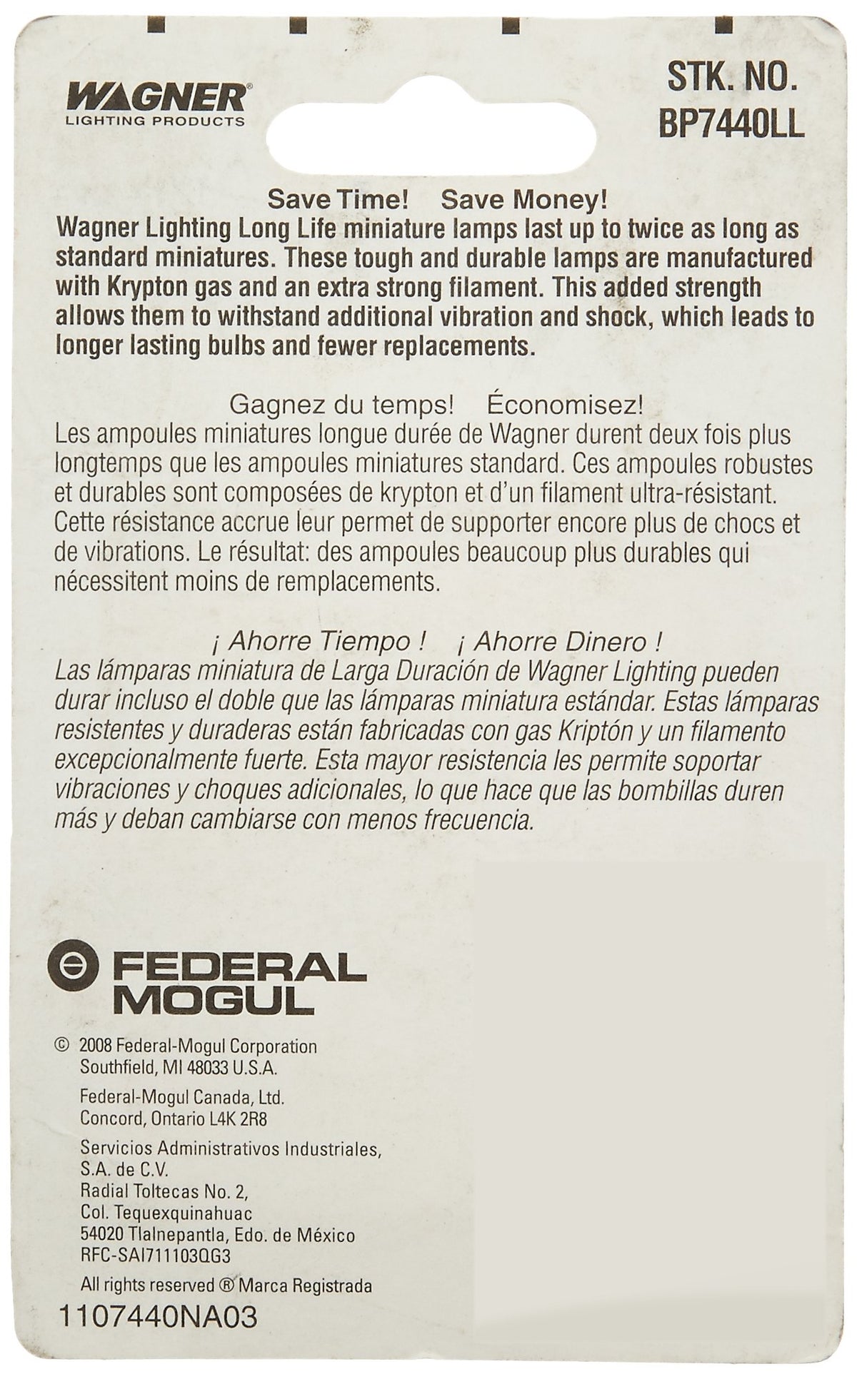WAGNER BP7440LL Wagner Lighting BP7440LL Long Life Multi-Purpose Light Bulb Card of 1