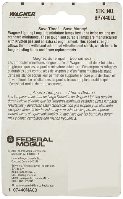 WAGNER BP7440LL Wagner Lighting BP7440LL Long Life Multi-Purpose Light Bulb Card of 1