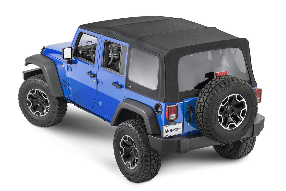 MASTERTOP 15601424 MasterTop Full Hardware Soft Top in Black Diamond Sail Cloth Fits or is compatible with 2007-2018 Jeep JK Wrangler 4 Dr Includes all bows, Dr surrounds and Tinted Glass 15601424