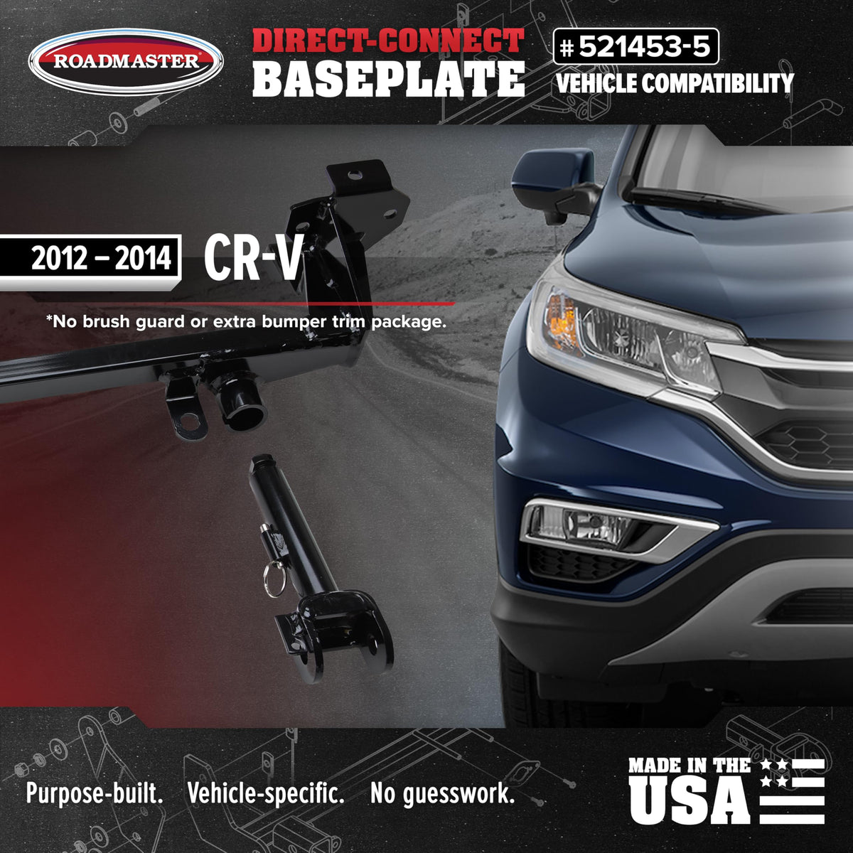 ROADMASTER 521567-5 Roadmaster 521567-5 Direct Connect Base Plates Compatible with 2012-2014 CRV with No Brush Guard or Extra Bumper Trim Package | Secure Connection for Flat Towing | Built to Last