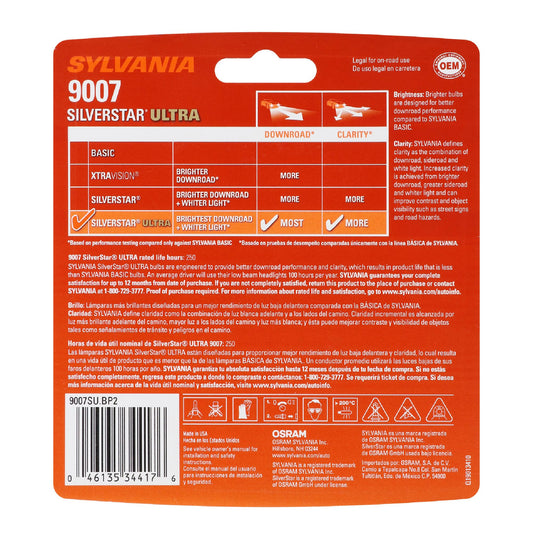 SYLVANIA 35618 SYLVANIA 9007 SilverStar Ultra Halogen Headlight Bulb, 2 Bulbs