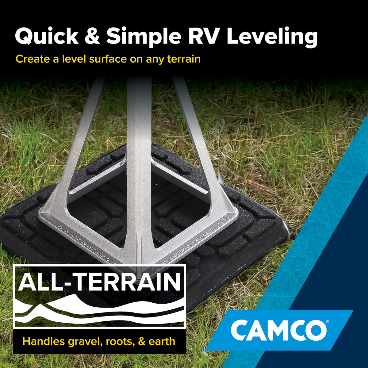 CAMCO 44600 Camco Universal RV Flex Pads for Leveling Blocks - Prevents RV Jacks & Stabilizers from Sinking Into Soft Ground - RV Leveling Made Easy - Blocks Measure 8 1/2" x 8 1/2" (44600)