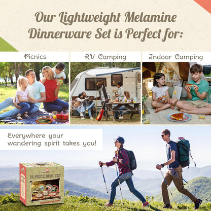 CAMP CASUAL CC-001 Melamine Plates & Bowls Set - 12-Piece Dish Set for Indoor & Outdoor Dining - BPA Free, Top Shelf Dishwasher Suitable Dinnerware Set - Sturdy Melamine Dinnerware Sets - Camping Dishes by Camp Casual