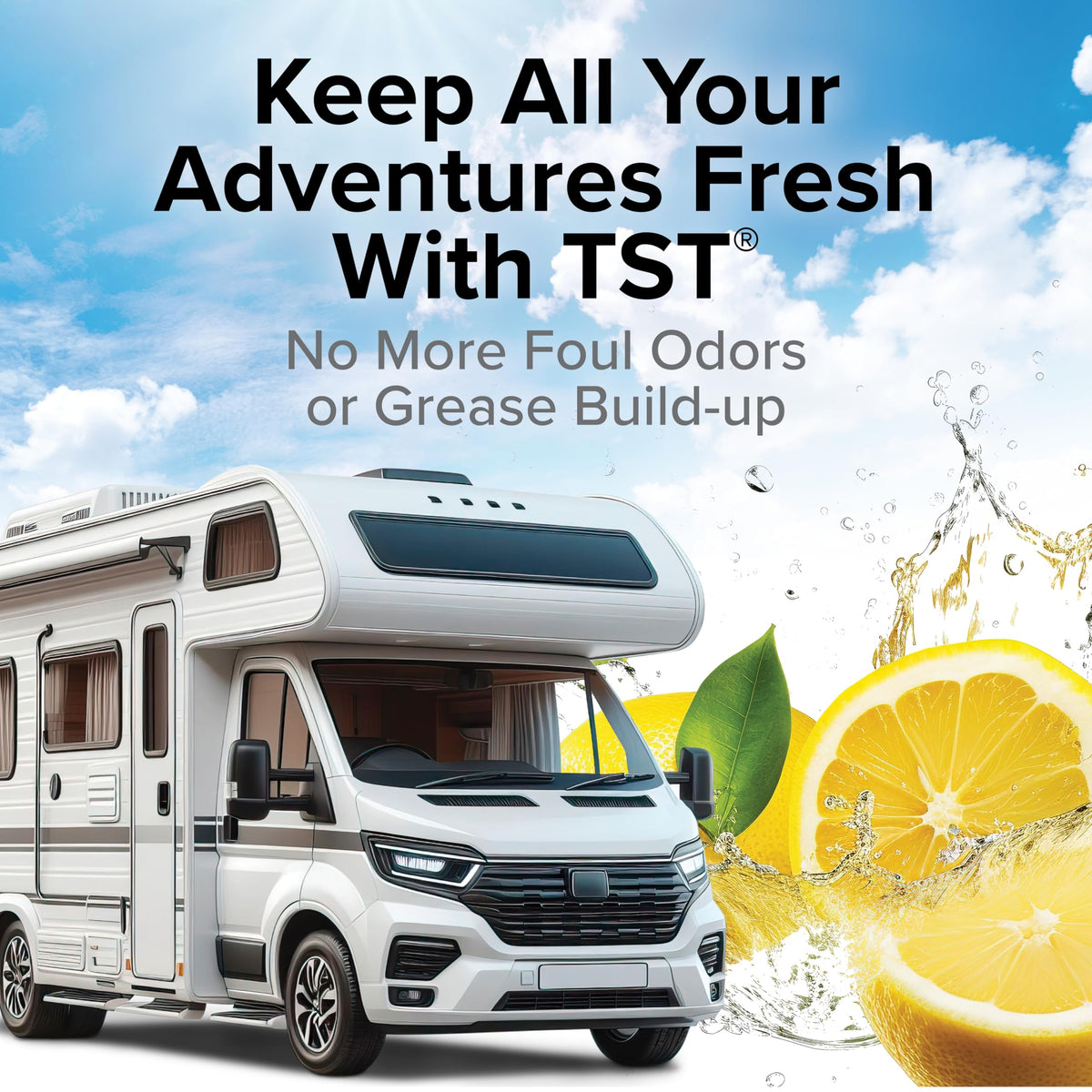 CAMCO 40252 Camco TST Camper/RV Grey Water Odor Control - Features Septic Safe Biodegradable Formula - Removes Grease Build-Up in Black Water Tank, Sink & Shower Drains - Fresh Lemon Scent, 32-oz Bottle (40252)