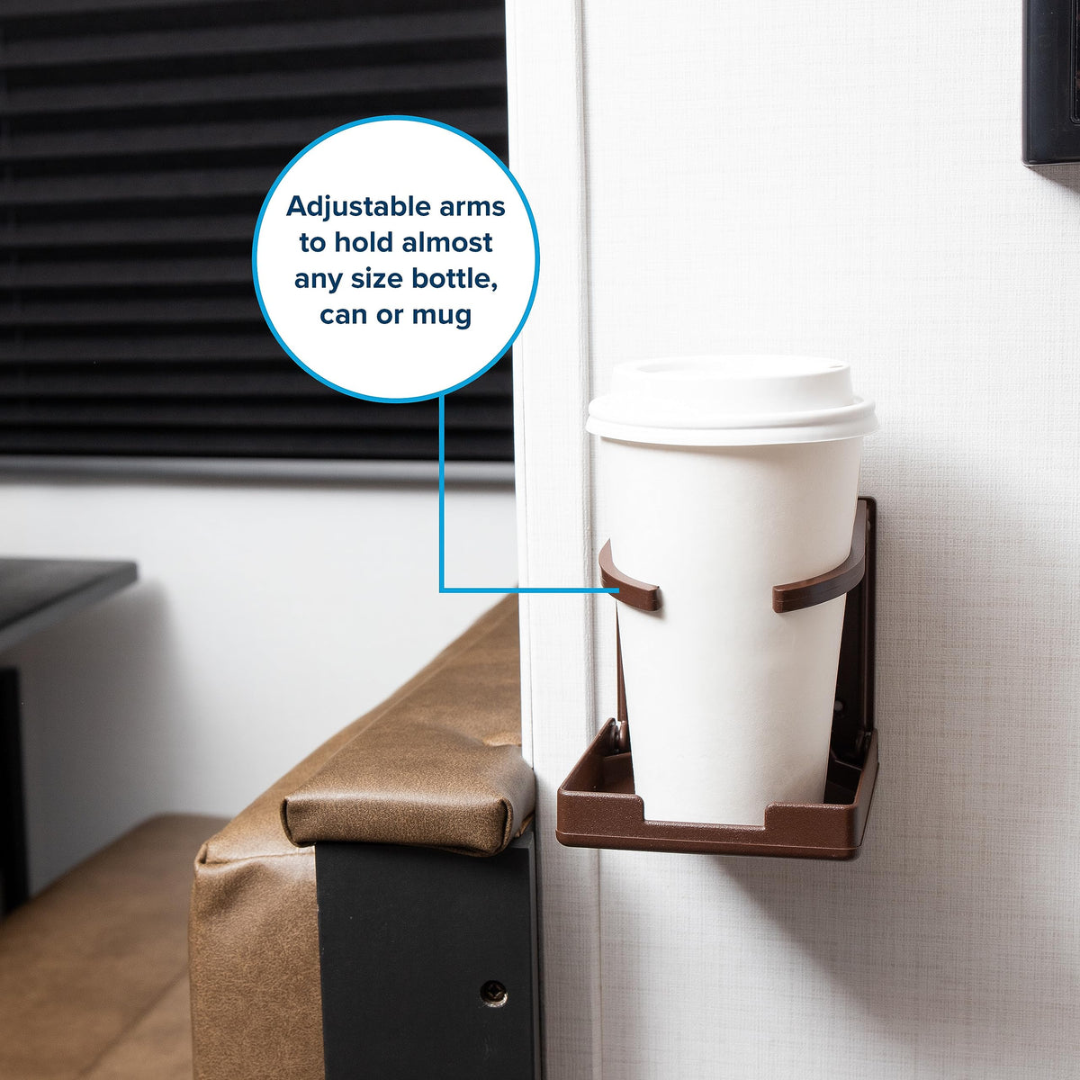 CAMCO 44043 Camco Camper/RV Drink Holder - Features Adjustable Space-Saving Design & Holds Almost Any Size Mug, Cup, Bottle or Can - Extra Cup Holder for Cars, Trucks, RVs, Vans, Boats, and More - Brown (44043)