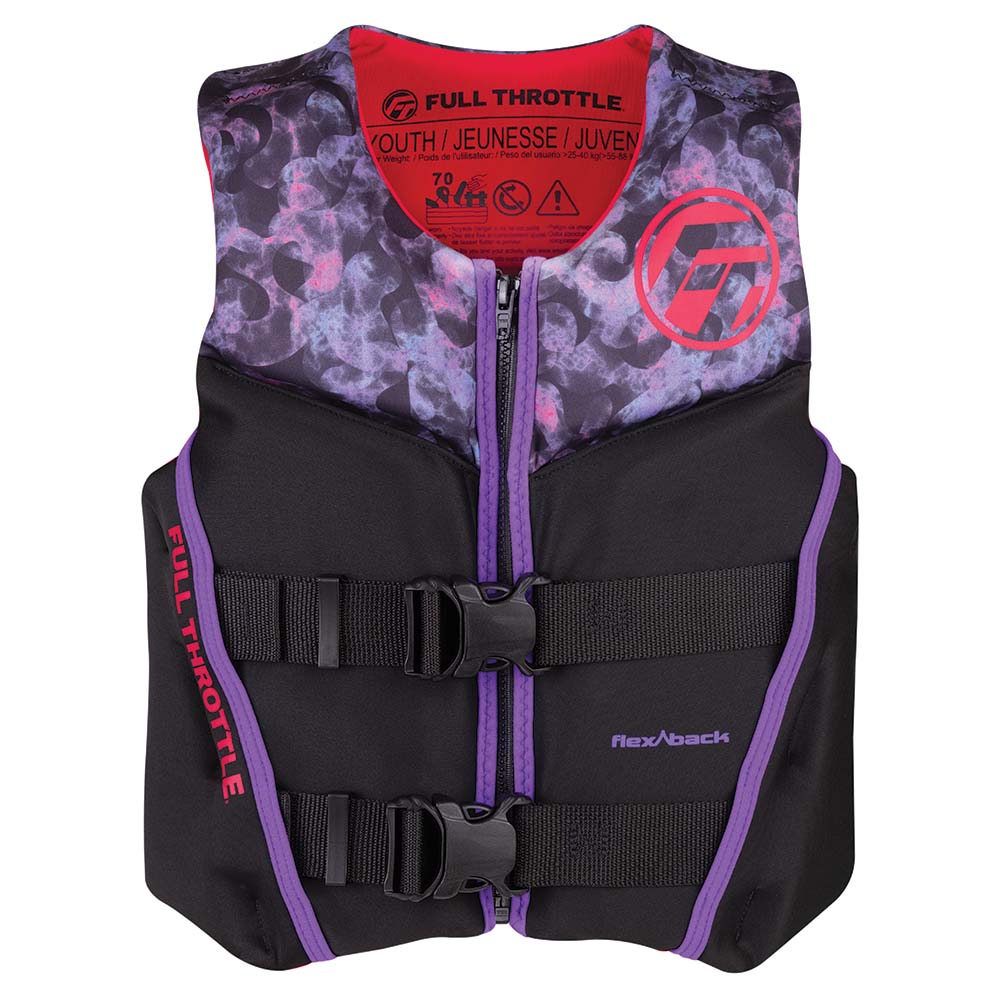 Full Throttle 142500-105-002-22 Full Throttle Youth Rapid-Dry Flex-Back Life Jacket - Pink/Black