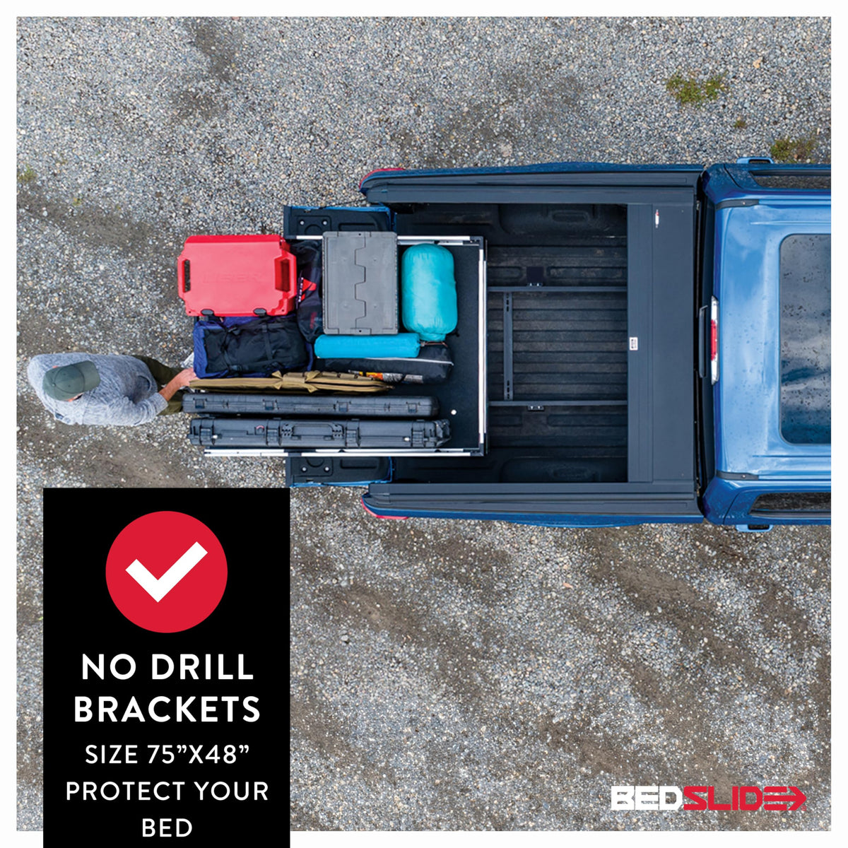 Bedslide TT10-7548-CLB Bedslide 1000 Classic Sliding Truck Bed Organizer, 75 x 48-Inch, Capacity 1000 lbs, Truck Bed Storage Drawer, Fits Toyota Tundra, No Drill Brackets, Years 2022-2024, Black
