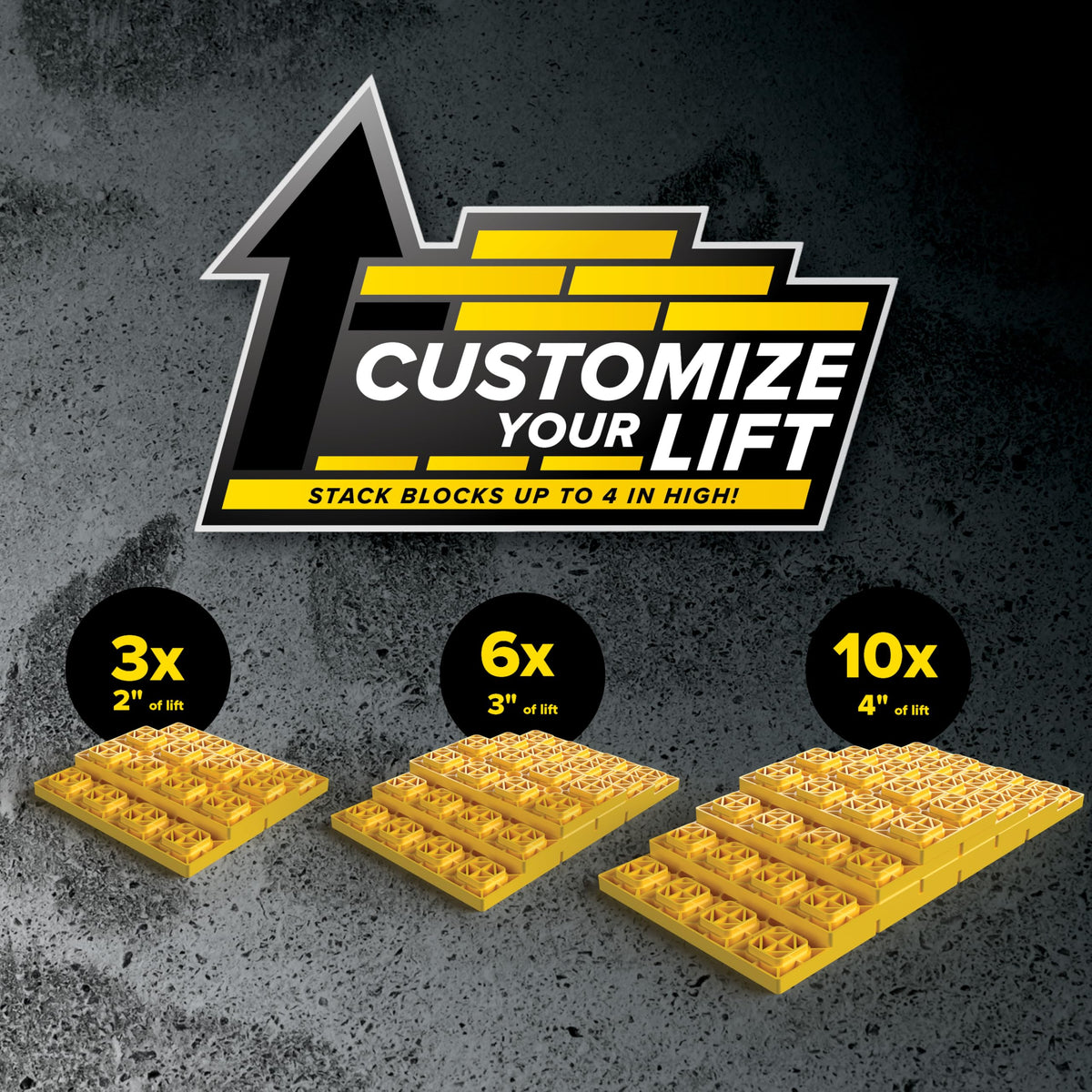 CAMCO 44515 Camco Fasten RV Leveling Blocks - Features Interlocking Design for Customizable Height - Carrying Handle Twists to Secure Blocks for RV Storage - 17” x 8.5” x 1”, Yellow, 10-Pack (21023)