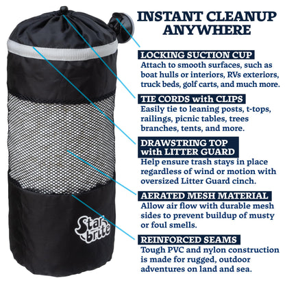 STAR BRITE 52074 STAR BRITE Mesh Trash Bag with Locking Suction Cup & Litter Guard Cinch Tie