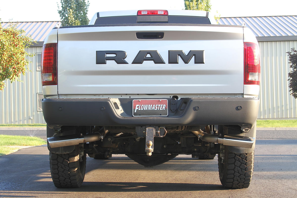 FLOWMASTER 817709 Flowmaster 817709 American Thunder Cat-Back Exhaust Kit 3 Inch 409 Stainless Steel Dual 4 Inch Polished Stainless Tips Compatible with 2014-2024 Ram 2500 6.4L 149.4 160.5 169.4 Inch Wheelbases