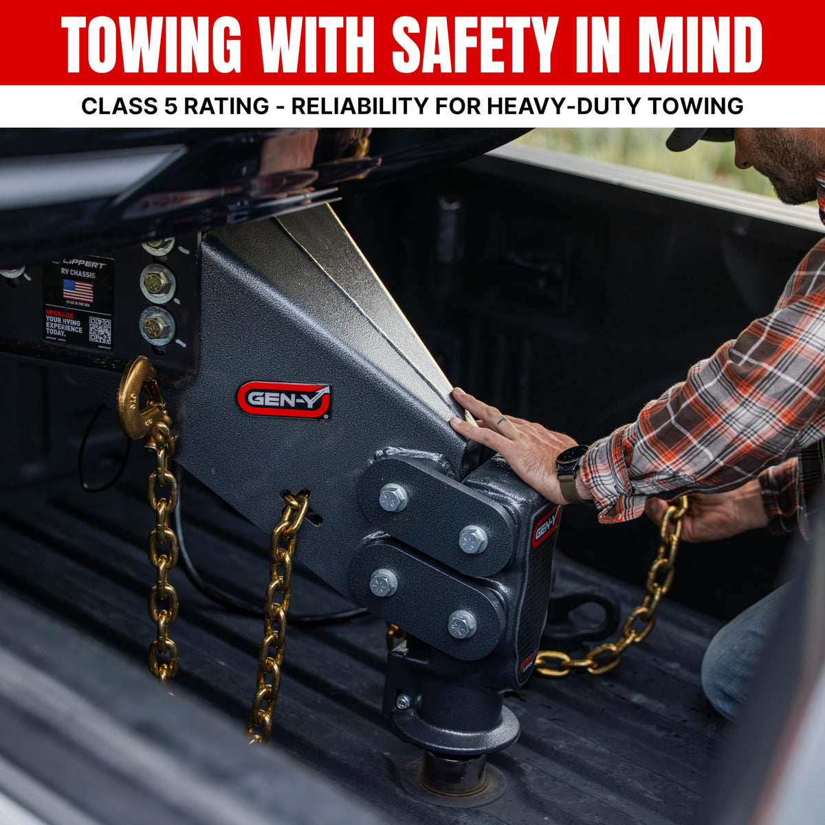 GEN-Y HITCH GH-70684 GEN-Y Hitch Towing Safety Chain for Trailers and RVs - 3/8 Inches x 84 Inches with 2 Safety Slip Hooks for Secure Attachment, 26,000 lbs Break Strength, Grade 70, Class 5 Rating