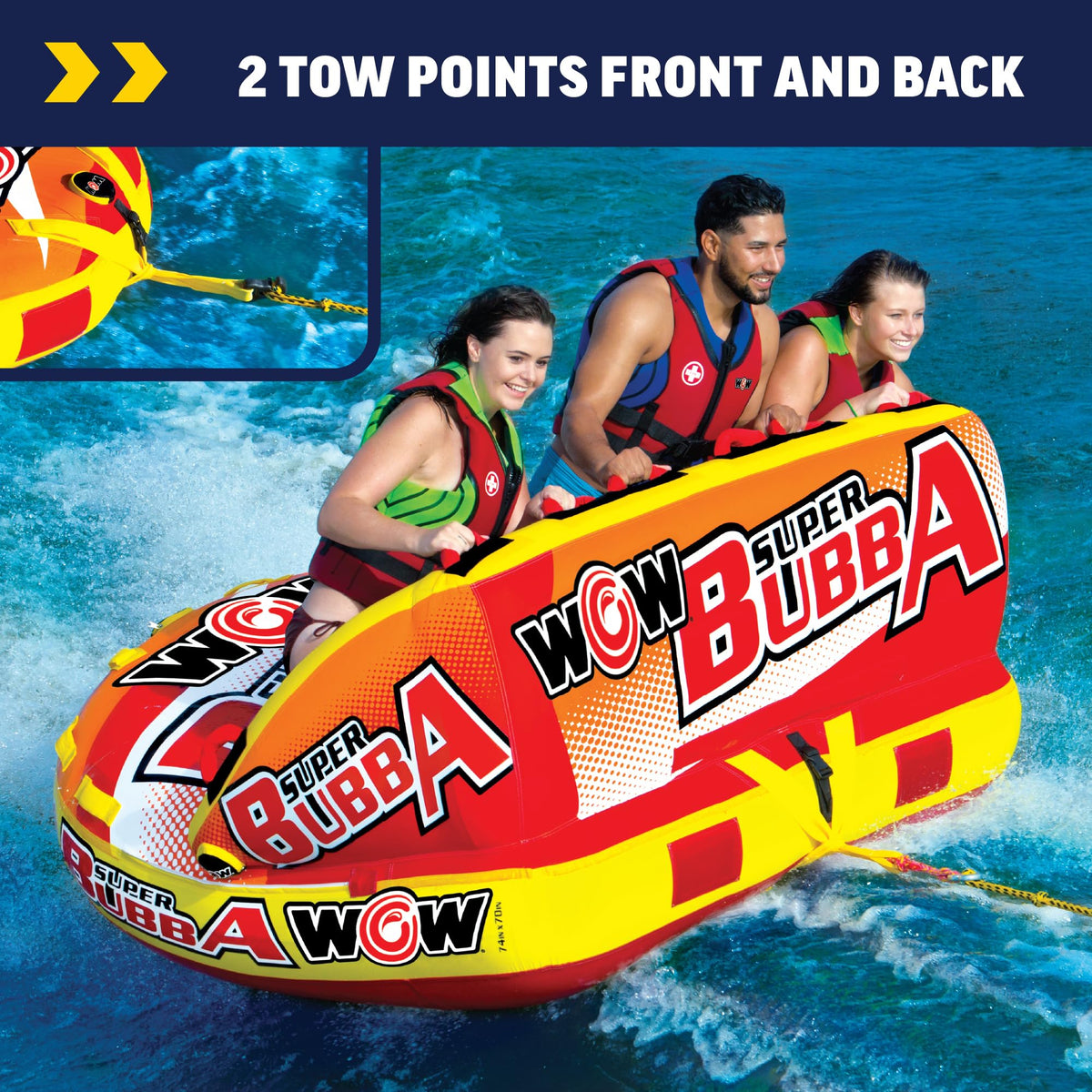 WOW SPORTS 17-1060 WOW Sports Super Bubba Hi-Vis Towable Deck Tube - 1-3 Person