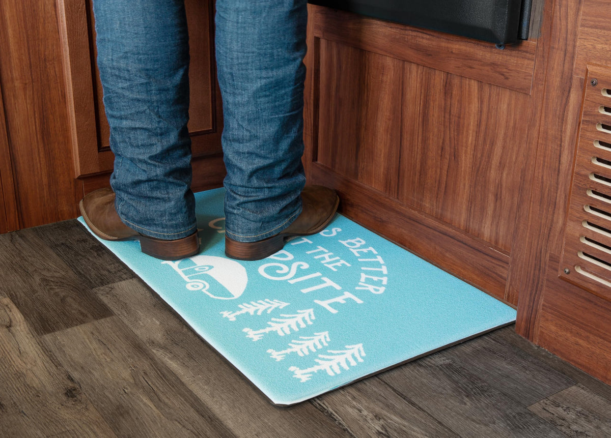 CAMCO 53435 Camco Life is Better at The Campsite Anti-Fatigue Kitchen Mat - Features RV Sketch Design - Reduces Discomfort While Standing for Extended Time - Features a Non-Slip Surface - 30 x 18 x 3/4 in (53435)